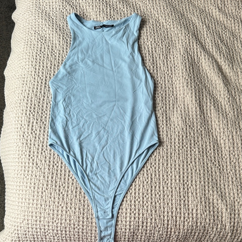 Zara Sky Blue Sleeveless Bodysuit